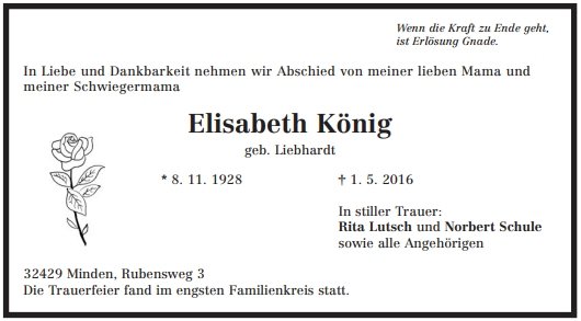 Liebhardt Elisabeth 1928-2016 Todesanzeige